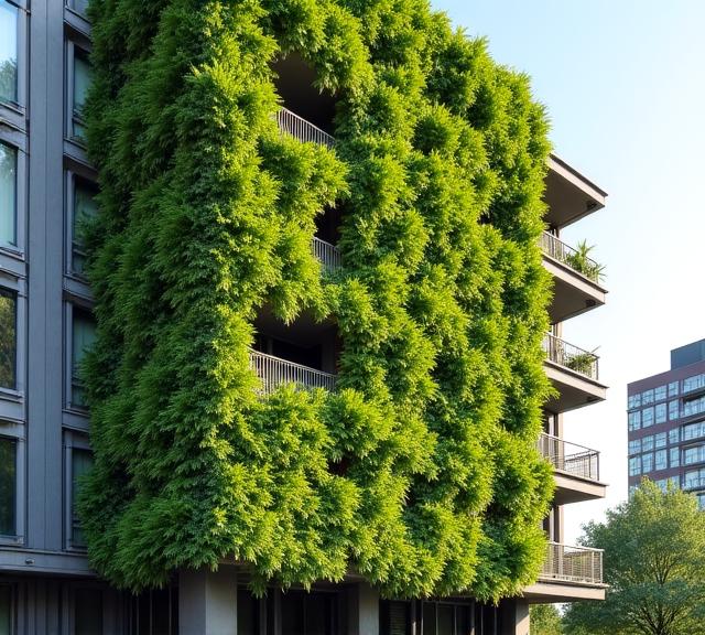 Pionowy ogród na fasadzie budynku w centrum Warszawy realizacja Puszcza Verde